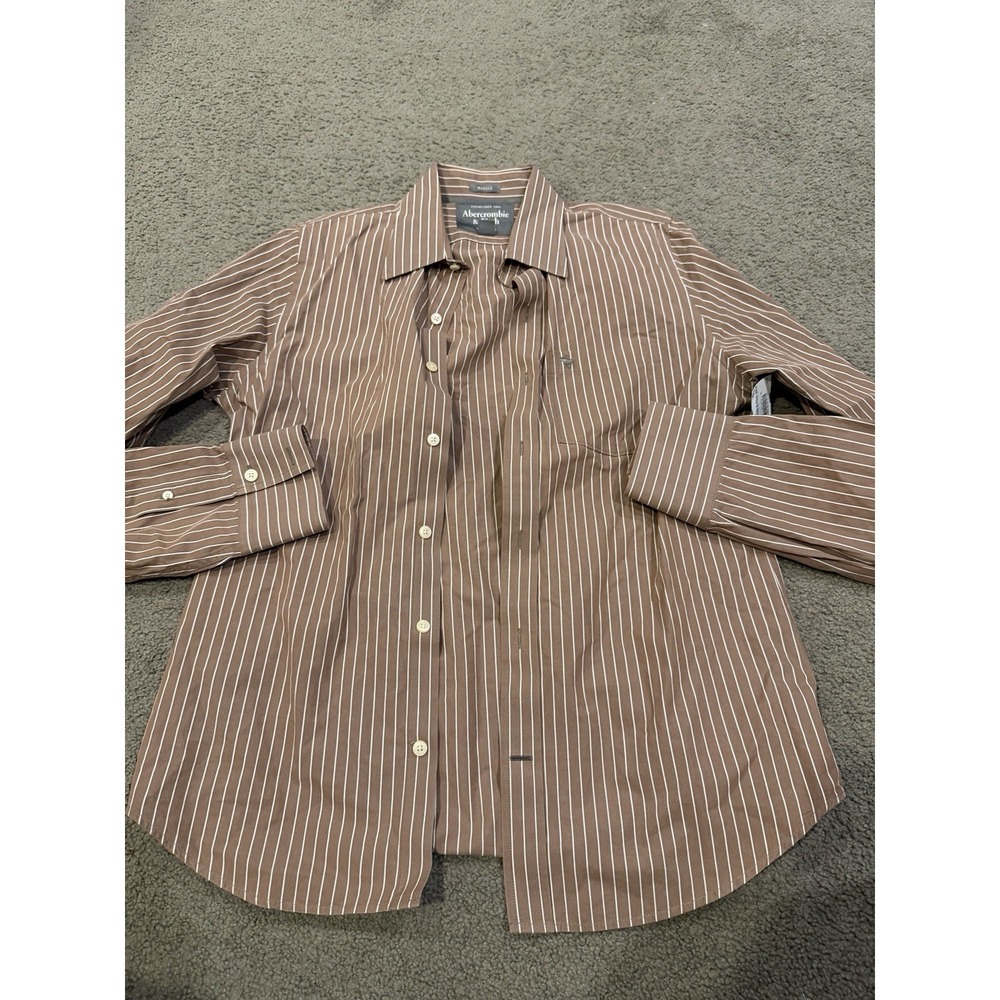 Abercrombie & Fitch Shirt Mens Large Brown‎ White Striped Button Down Muscle
